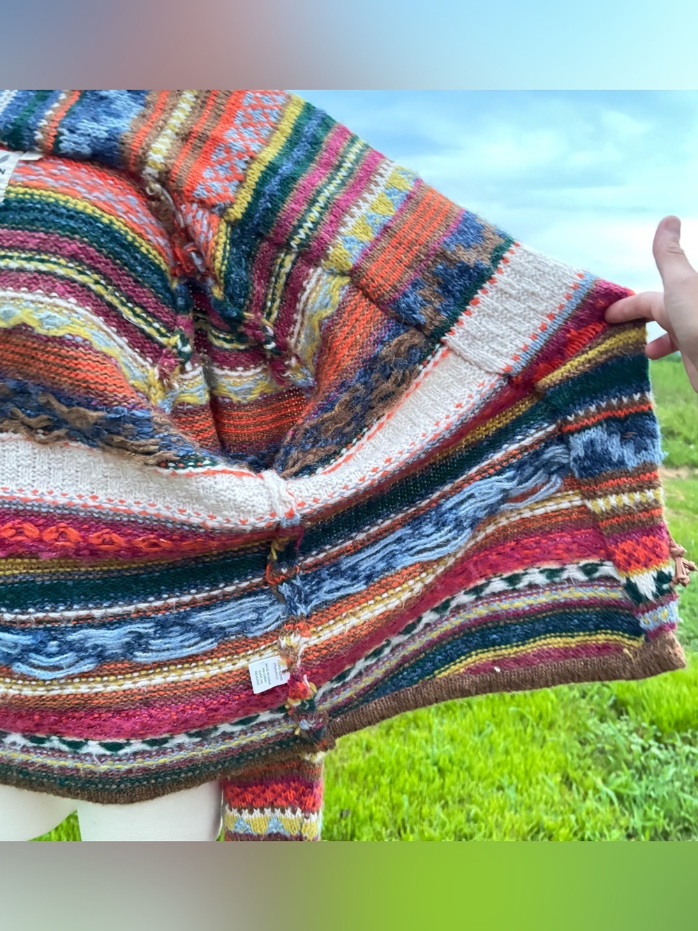 Fair Isle Womens Chunky Cardigan Sweater M Boho Indie Southwestern Concho Tassel - Picture 10 of 16